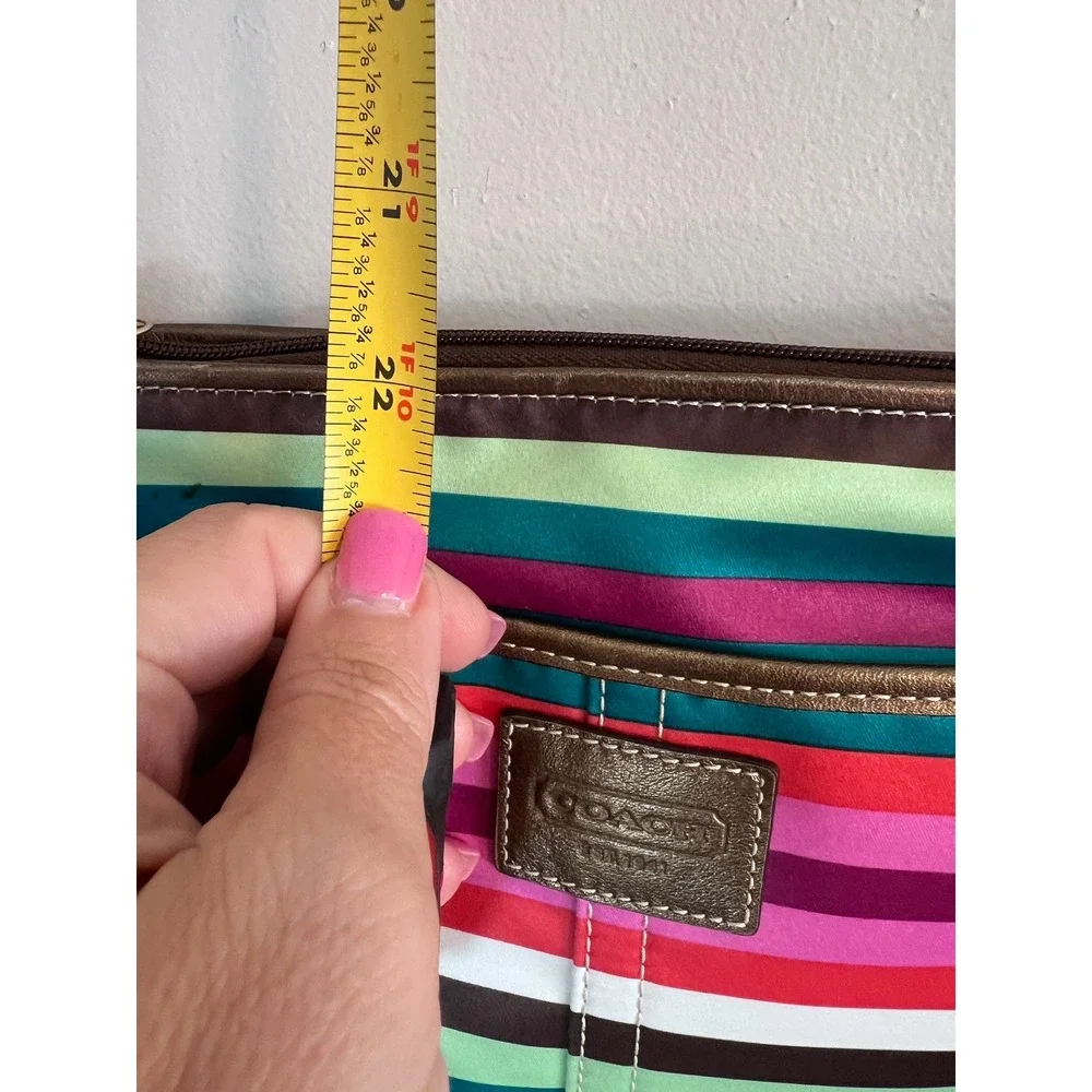 Coach Multi Color Striped Satin Crossbody Bag Bronze Leather Trim 1941 Brass